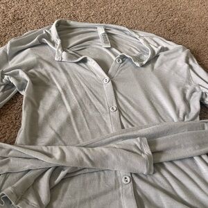 Light blue Button-Up Hooded Knit Top